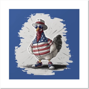 Chicken USA Flag Memoria independence Veteran 4th of July Day Celebration Posters and Art